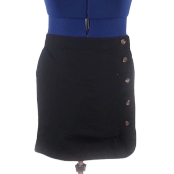 New BP‎ 4X retro black asymmetrical brown buttons 100% cotton mini A line skirt - Picture 1 of 9